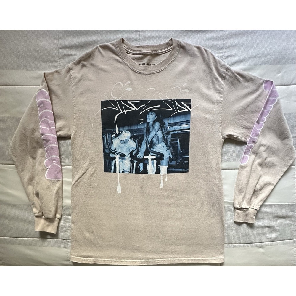 Ariana Grande Dangerous Woman Side to Side Long Sleeve T-Shirt Large Tan Pink